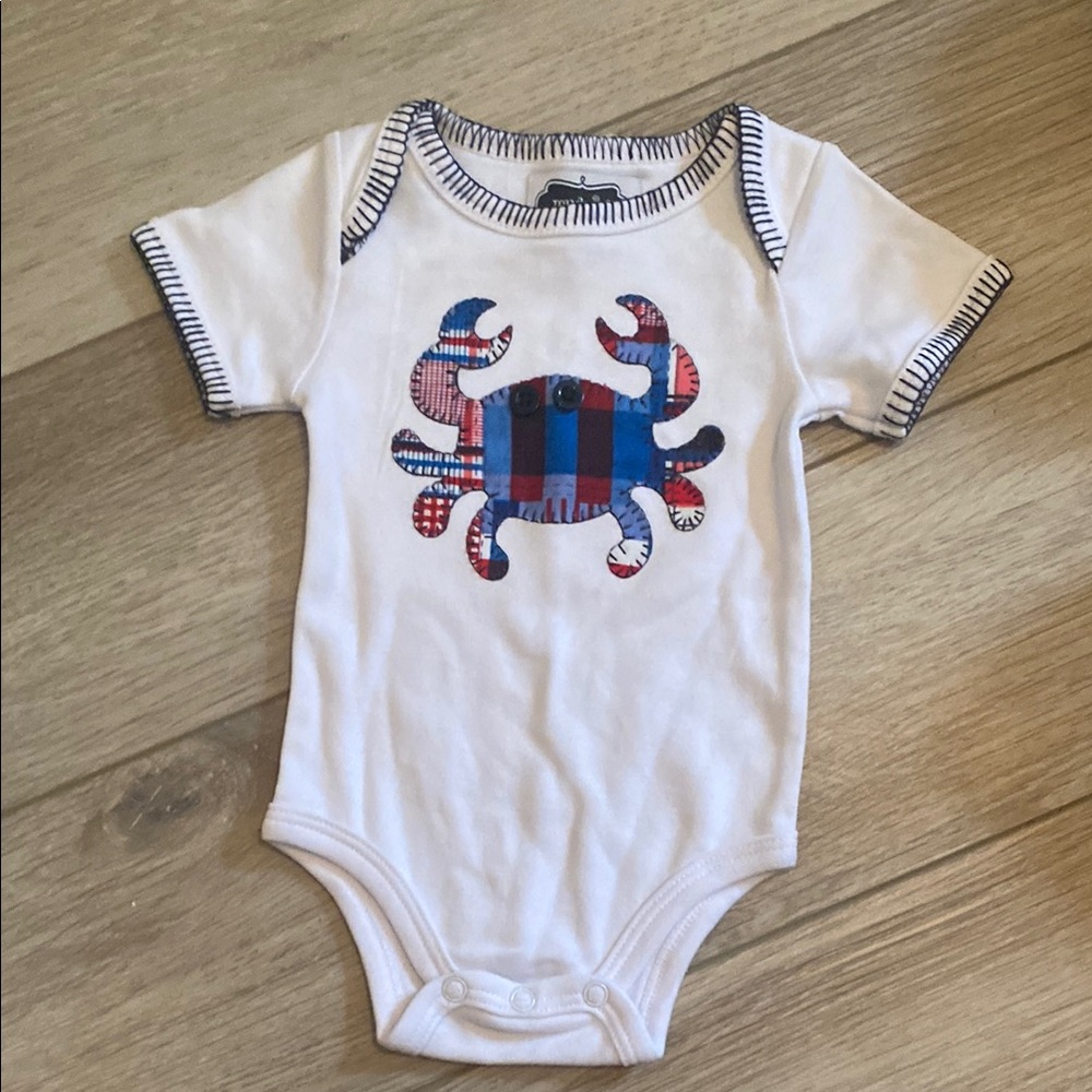 Mud Pie White and Blue Crab Nautical Bodysuit Onesie 0-6 Months